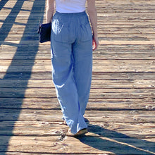 Load image into Gallery viewer, Mid Rise Drawstring Waist Blue Cotton Pant
