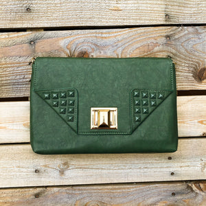 Retro Studded Clutch, Forest Green