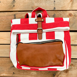 Red and White Striped Backpack