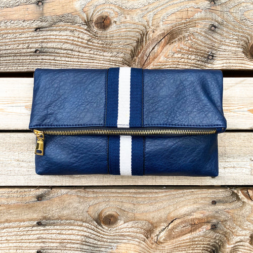 Navy Blue and White Striped Clutch
